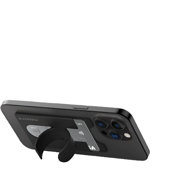 Blacktech Smart Phone Stand With Card Slot Universally Compatible- Black