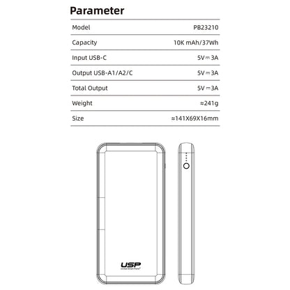 USP Power Bank 10K mAh (10000mAh) White with 3 USB Outputs