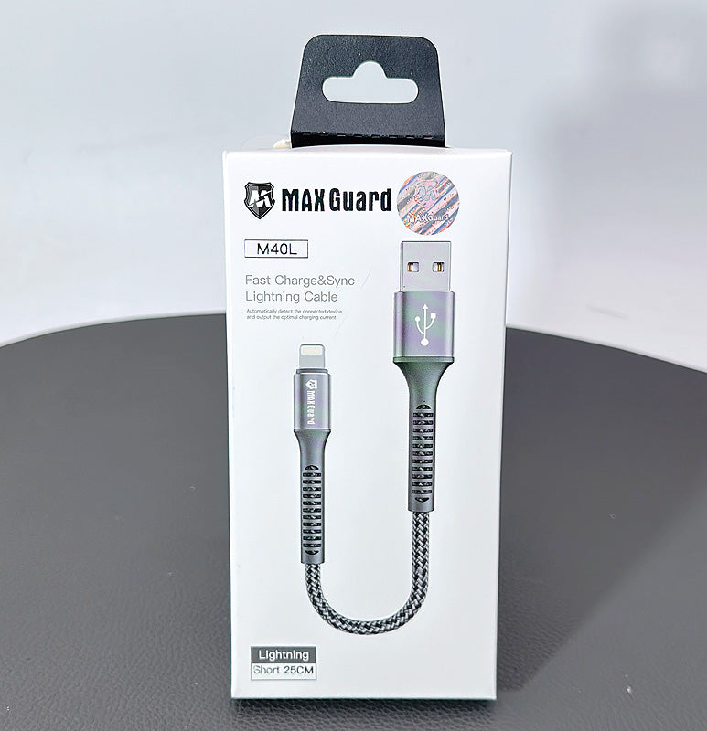 Braided Maxguard 25CM PD 65W USB-A To Lightening Cable charging cable