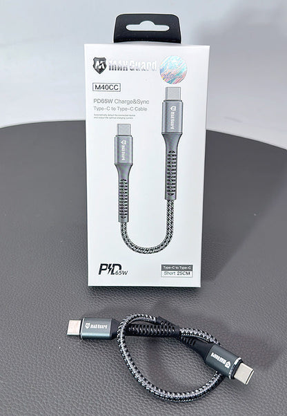 Braided Maxguard 25CM PD 65W Type-C To Type-C Cable charging cable
