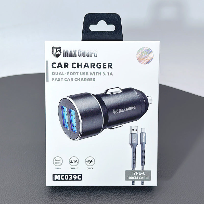 Car Charger Ciggratte port Maxguard 3.1A Fast Charger With 1M Type-C Cable