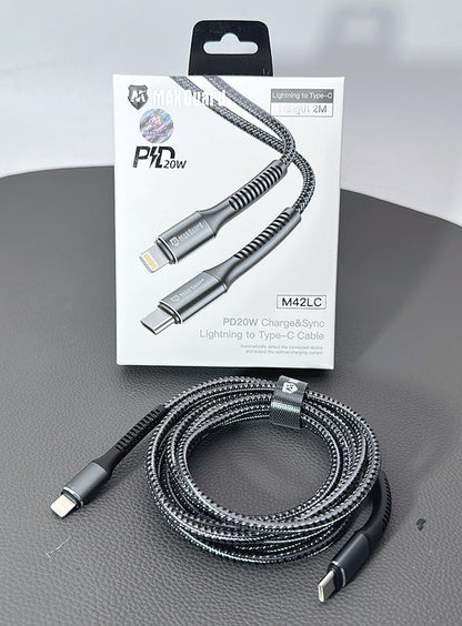 Charging cable Maxguard 2m 20W Type-C to Lightening Braided Cable
