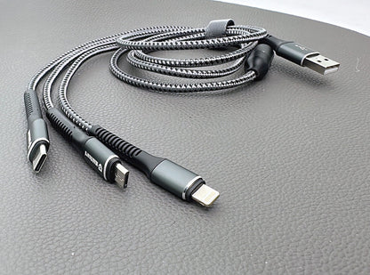 Charging cable Maxguard 1.2M 3in1 USB-A To Lightening, Type-C, Micro USB Braided Cable
