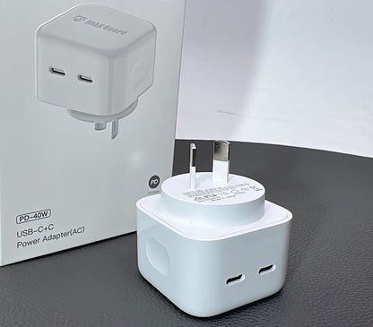 Fast Charger Maxguard PD 40W USB-C+C Power Adapter(AC) Home Wall Charger PD40W