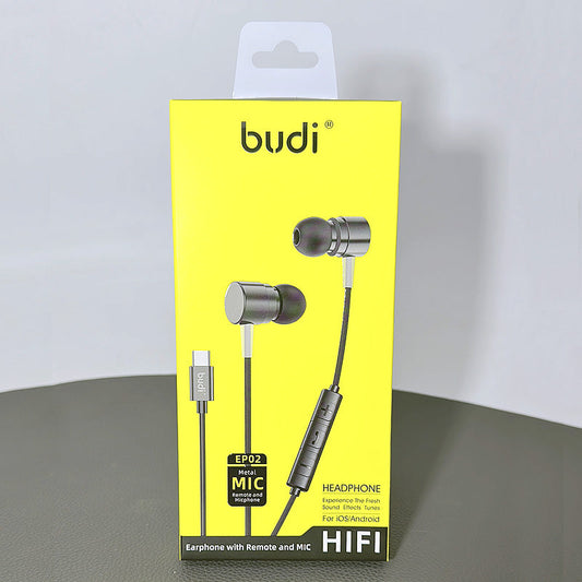 Budi EP02 Wired USB C Metal HIFI Earphone with Mic & Remote - Black