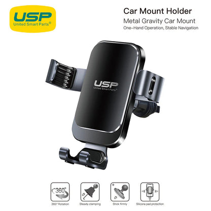 Universal Rigid USP Gravity Car Mount Phone Holder(Hook Up Air Outlet Version) Black