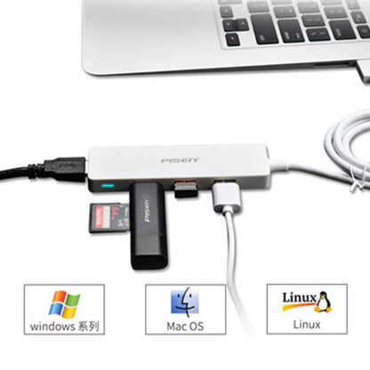 Universal Type-C to 4 USB 3.0 HUB USB-C Charging Port Adapter NJ-HB4001 PISEN (0.15m)