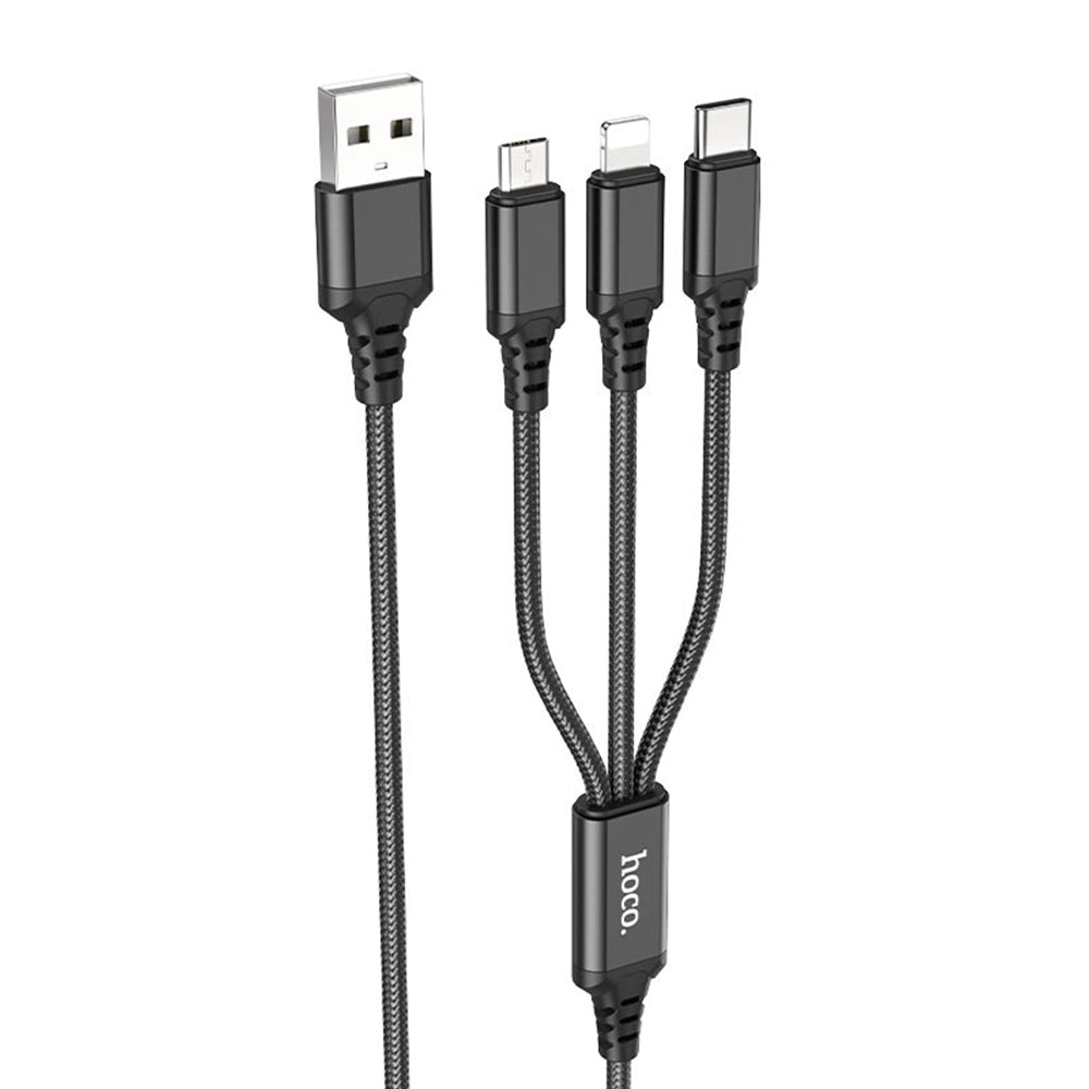 Hoco X76 3-in-1 USB A to USB C iPhone Micro USB Fast Charging Data Cable Black