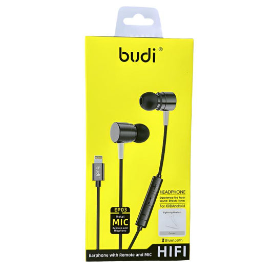 Budi Wired 8 Pin HiFi Earphone Earbud Headset with Mic for iPhone 13 14 Pro Max