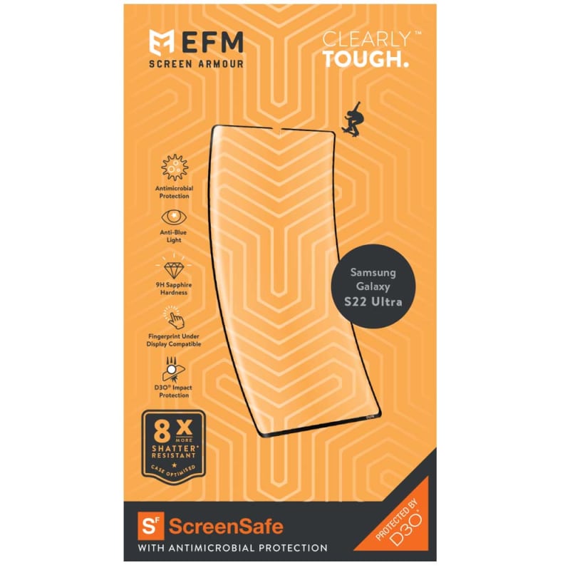 EFM ScreenSafe Film Screen Armour with D3O For Samsung Galaxy S22 Ultra (6.8) - Clear/Black Frame