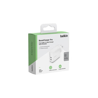 Belkin BoostCharge PRO Dual USB-C Wall Charger with PPS 60W - White