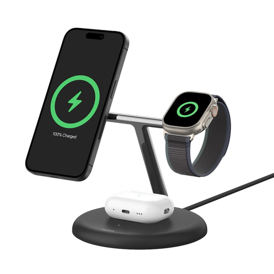 Belkin BoostCharge Pro 3-in-1 Magnetic Wireless Charging Stand with Qi2 15W - Black