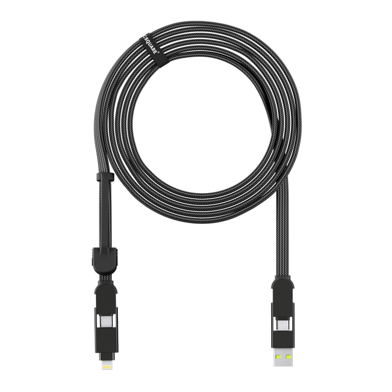 Rolling Square inCharge XL 100W 6 in 1 Travel Charging Cable - 3M- Urban Black