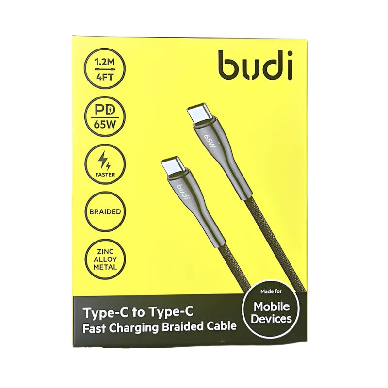 Budi 1.2m PD 65W USB C to USB C Charge Cable - Black (iPhone 15 & 16 Series Compatible)