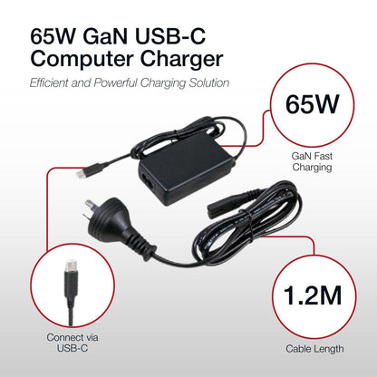 Shintaro 65W GaN USB-C Notebook Charger with PD Fast Charging for MacBook, Dell, Lenovo, HP, and more - Efficient and Safe Charging Solution