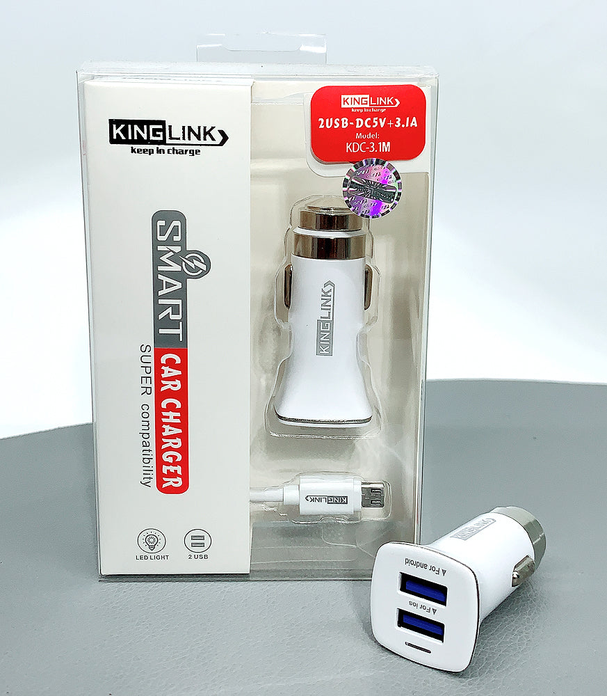Kinglink 2 USB- A Light Smart Rapid Car Charger With Micro Cable KDC3.1M