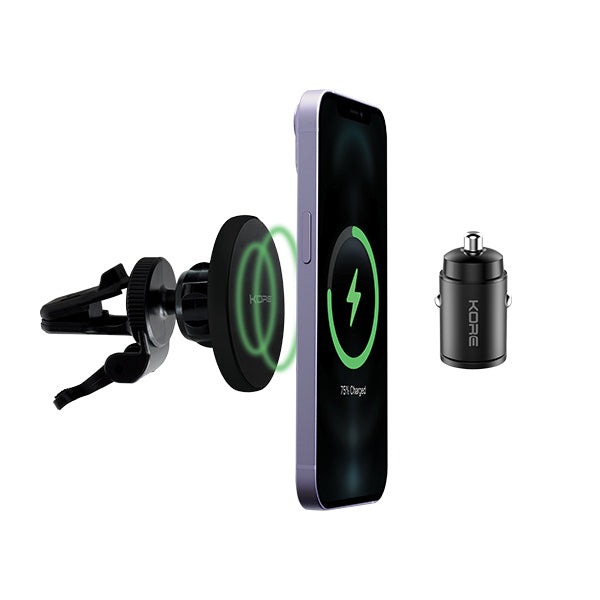 Kore 15W Magnetic Wireless Vent Mount Fast Charging Mini Car Charger Power Pack
