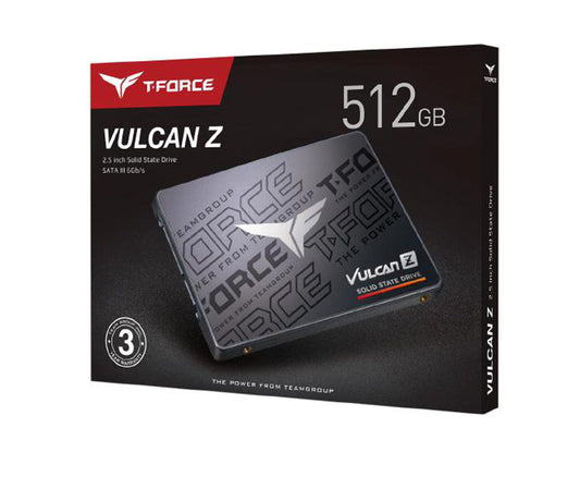 SSD From Team Group T-Force VULCAN Z 512GB, 3D NAND TLC, 2.5" SATA 3, R/W(MAX) 540MB/s/470MB/s, 400TBW. 3 Years Warranty