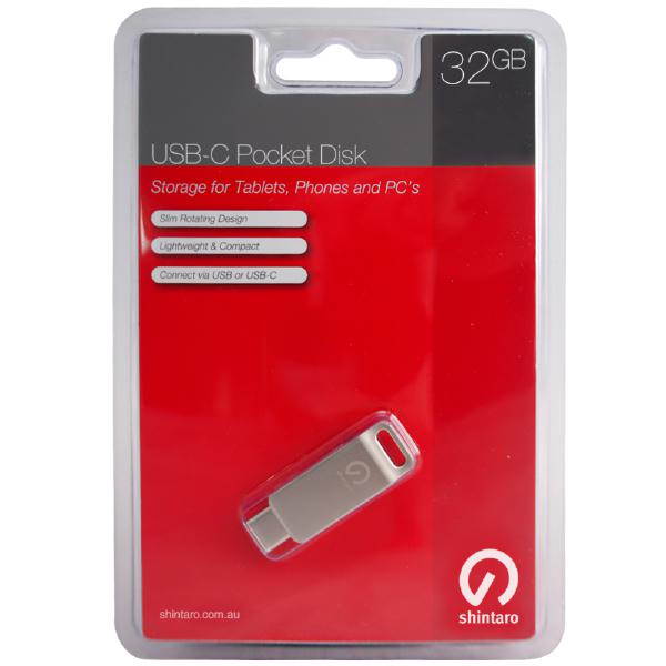 Pen Drive Shintaro 128GB USB-C OTG Pocket Disk drive - Works with USB-C, USB Type-C, USB-A, USB 3.0