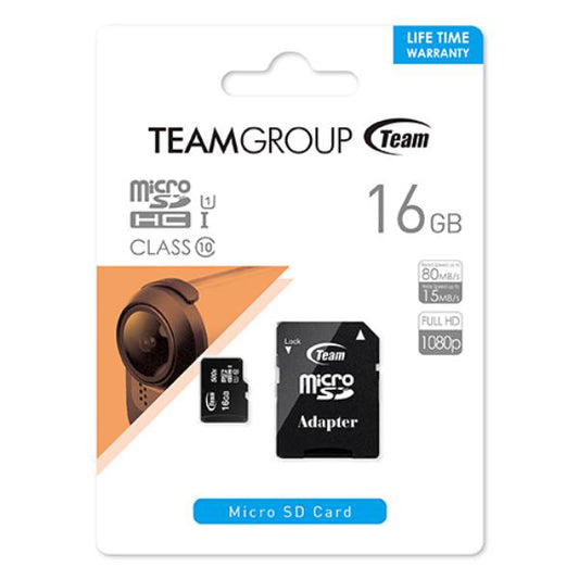 Team Group Micro SDHC 16GB Class10 UHS-I Retail W/1 Adapter R/W (Max) 80MB/s 15MB/s