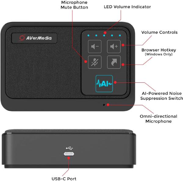 Reliable & Effortless AVerMedia AS311 Professional Connections AI Speaker Phone, Seamless Audio Conference Speaker Mic