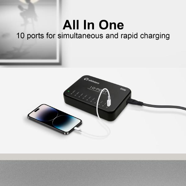 Chrging Hub Shintaro Multi Device Charger - Black, 10 USB-C