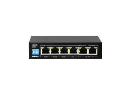 For surveillance deployments D-Link 6-Port Unmanaged PoE Switch with 4 PoE RJ45 and 2 Uplink RJ45 Ports