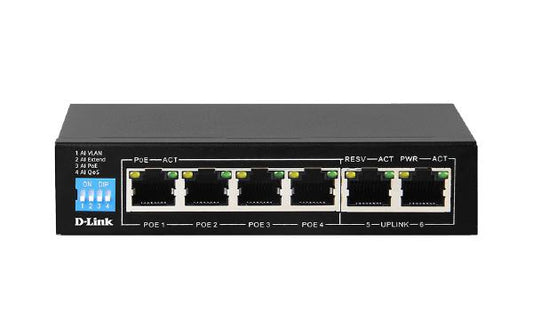 D-Link 6-Port Gigabit PoE Switch with 4 RJ45 PoE and 2 Uplink Ports