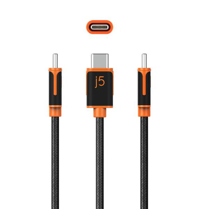 J5create JUCX24 USB-C to USB-C Sync & Charge Cable 180cm, Braided Polyester (Supports USB 2.0 with speeds up to 480Mbps, output up to 3A) Up to 60W PD