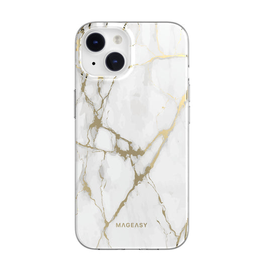 Mageasy Marble Case for iPhone 14 Champagne White