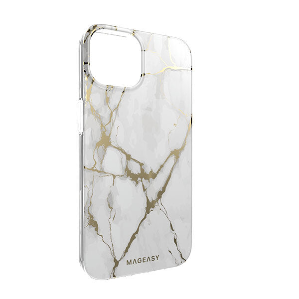 Mageasy Durable Shockproof Magnetic Marble Style Case for iPhone 14 - White