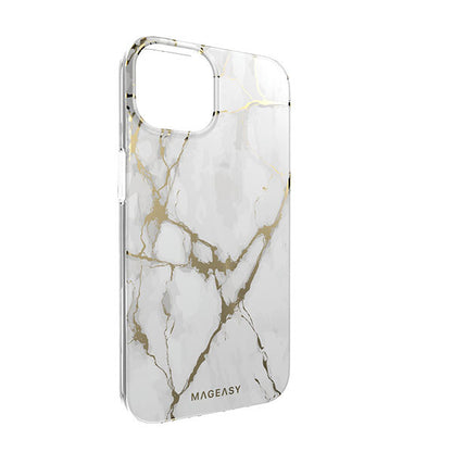 Mageasy Durable Shockproof Magnetic Marble Style Case for iPhone 14 Plus - White