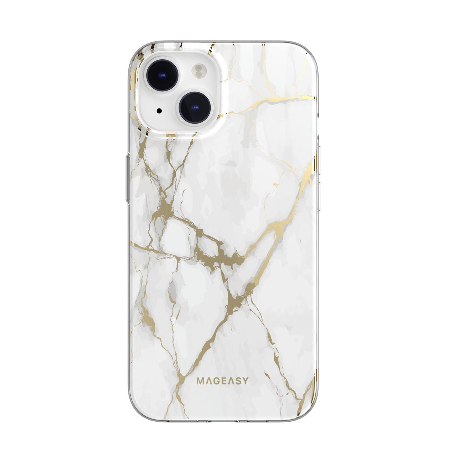 Mageasy Durable Shockproof Magnetic Marble Style Case for iPhone 14 - White