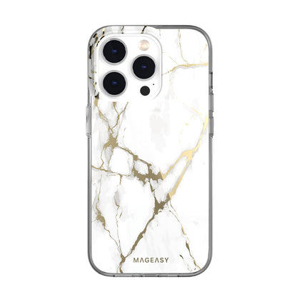 Mageasy Durable Shockproof Magnetic Marble Style Case for iPhone 14 Pro - White