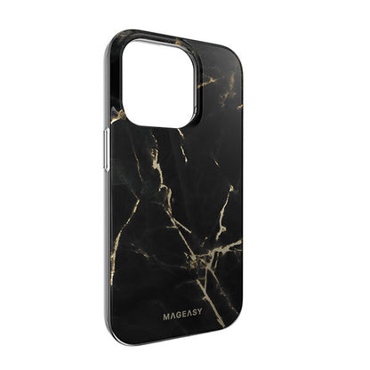 Mageasy Durable Shockproof Magnetic Marble Style Case for iPhone 14 Pro - Black