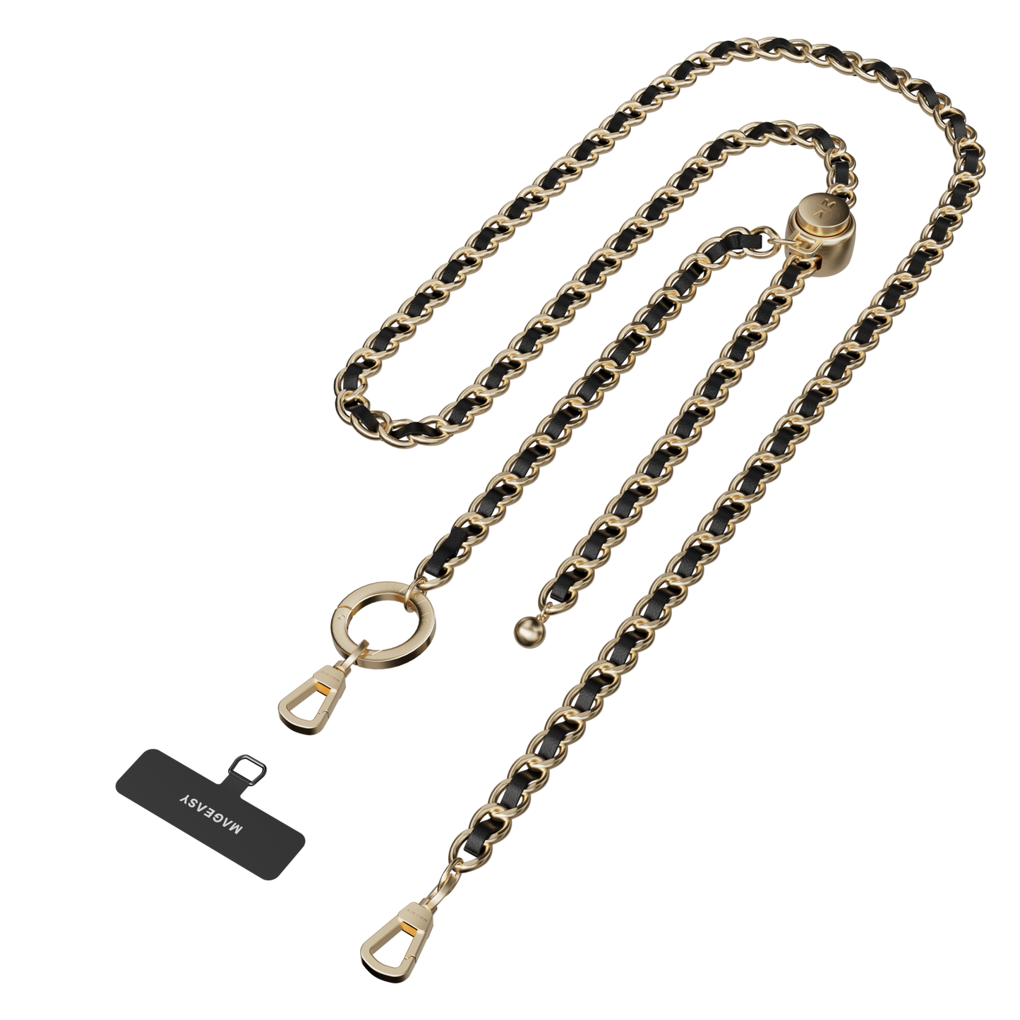 MagEasy Leather Chain Phone Strap & Card Classic Gold/Black