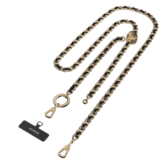 MagEasy Leather Chain Phone Strap & Card Classic Gold/Black