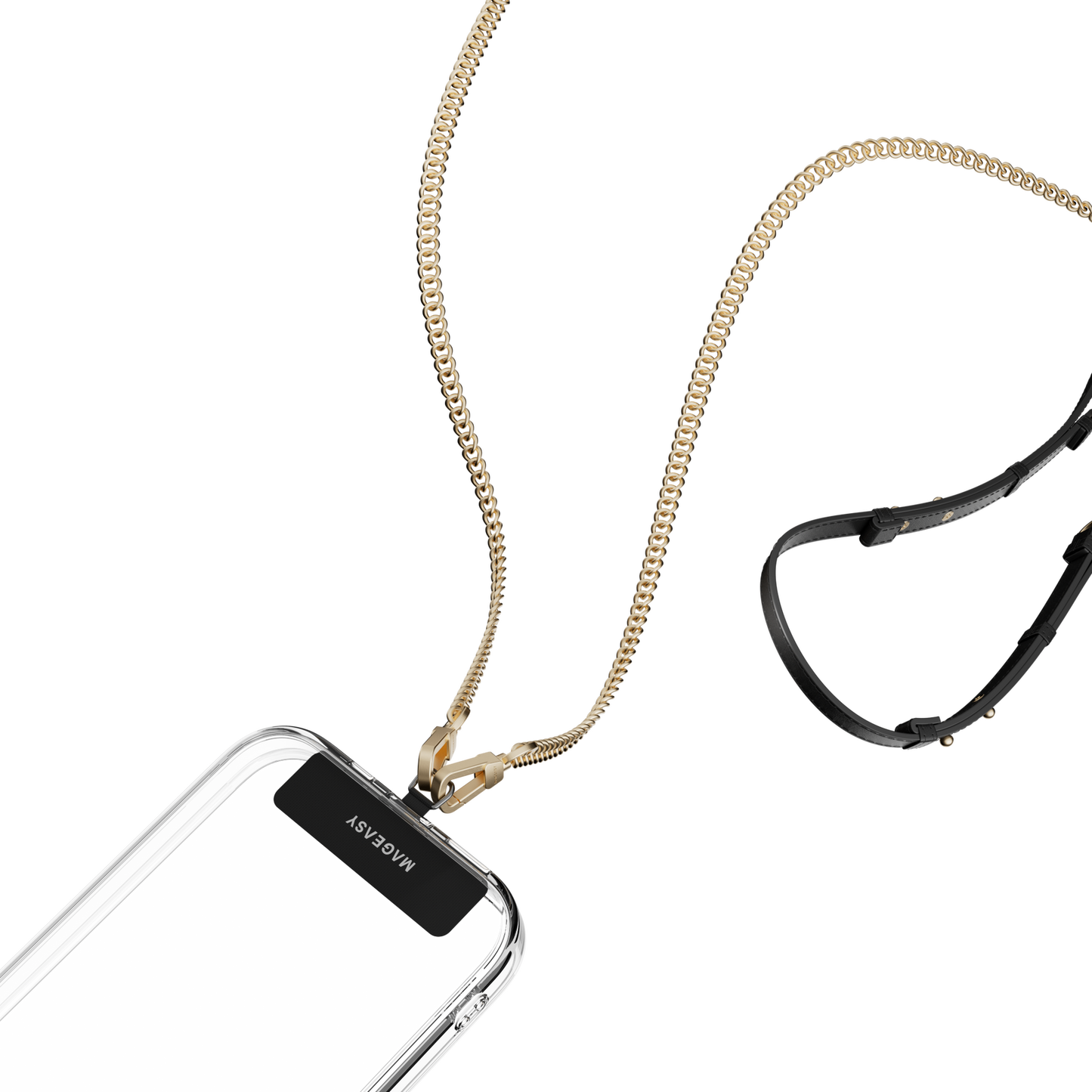 MagEasy Leather Chain Phone Strap & Card Modern Gold/Black