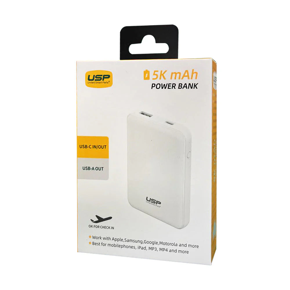 Dual USB USP Mini Power Bank with temperature protection 5K mAh (5000mAh) White