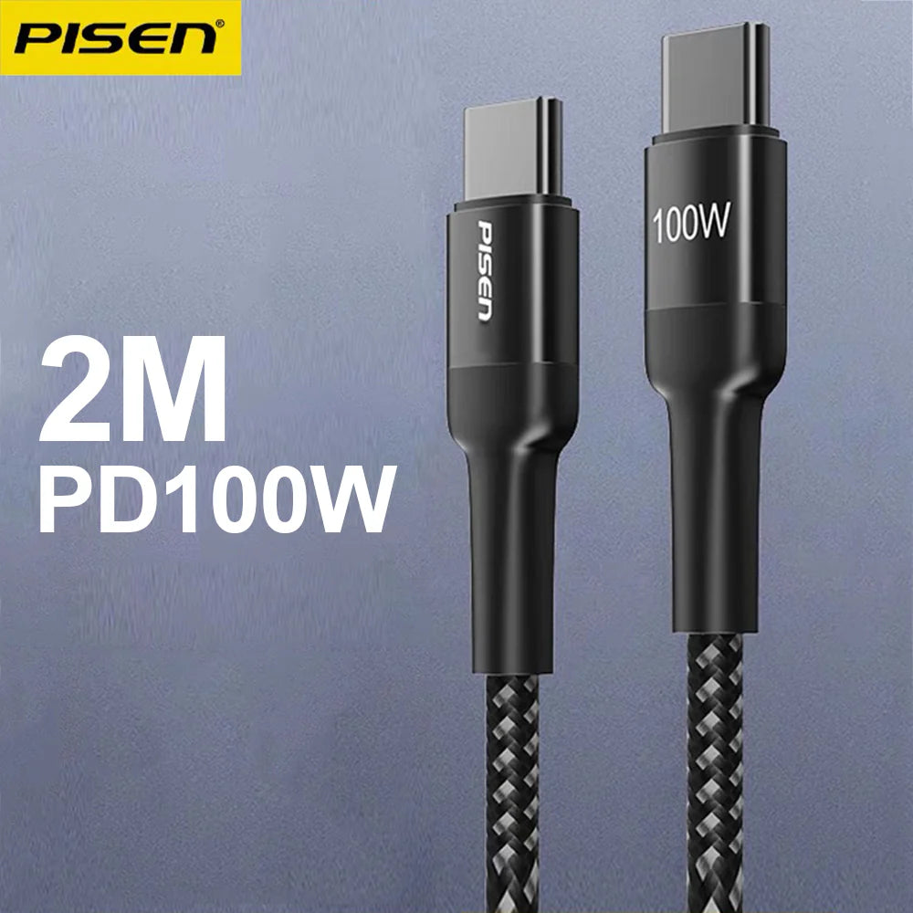 Braided 2M USB-C to USB-C 100W Charging Cable Wine Glass Style PISEN TC38