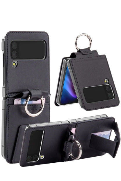 For Samsung Galaxy Z Flip 5 Shockproof Rigid Standing Diary Case With Loop Ring