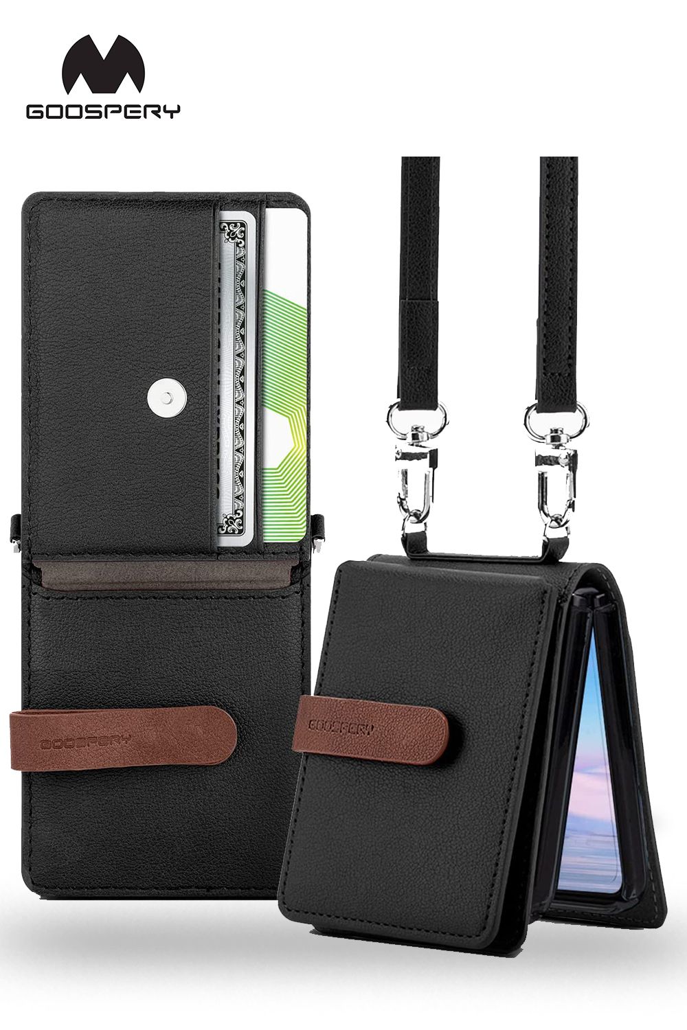 For Samsung Galaxy Z Flip 5 Durable Rigid Leather Strap Diary Case With Pockets