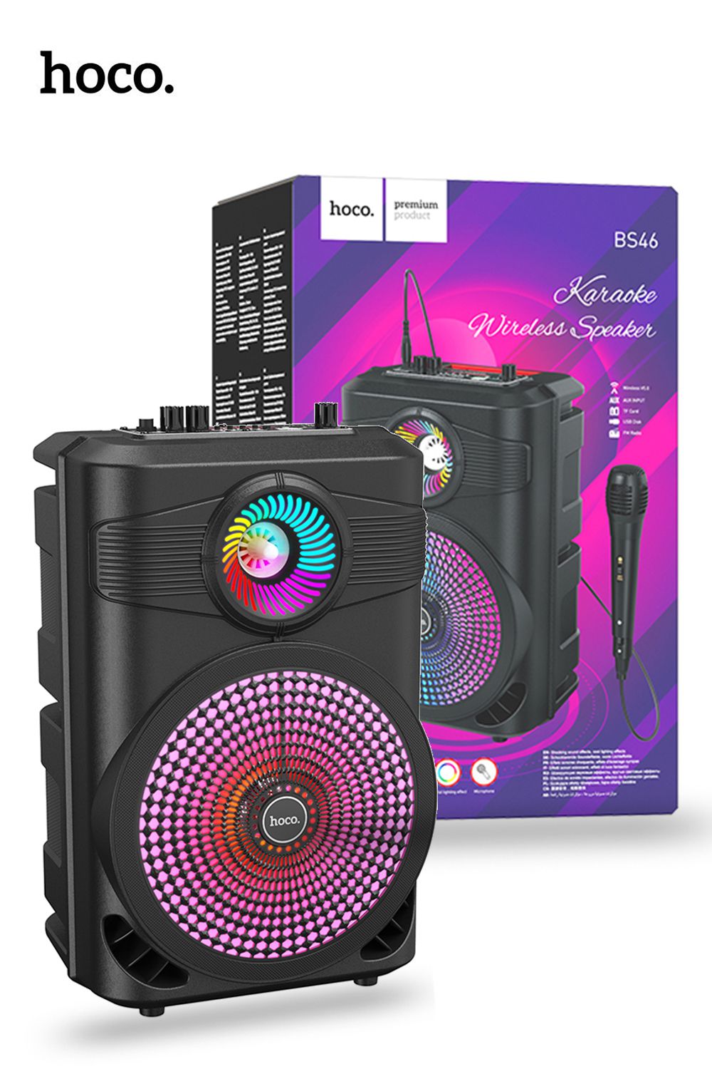 Hoco BS46 Karaoke Bluetooth Speaker With Microphone Deep Bass Rugged  - Black