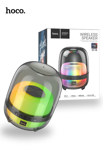 Hoco Colorful Crystal Luminous Bluetooth Speaker Wireless TWS Hi-Fi Audio Bass- Black