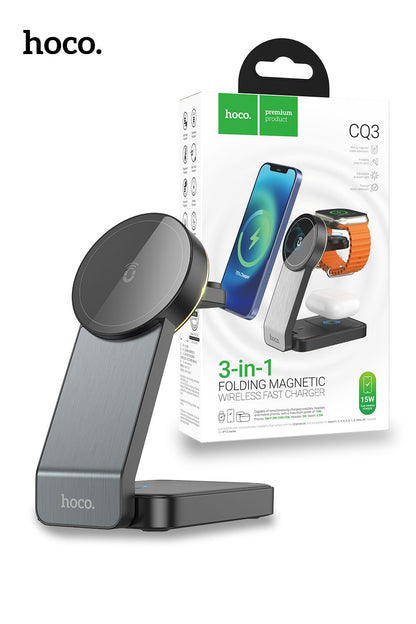 Hoco CQ3 3-in-1 Fast Wireless Magnetic Folding Charger for iPhone Watch Earbuds