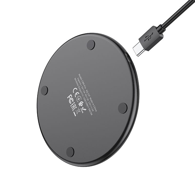 Hoco Wireless Charger Qi 15W Charging Pad Compactable For All Wireless Devices- Black