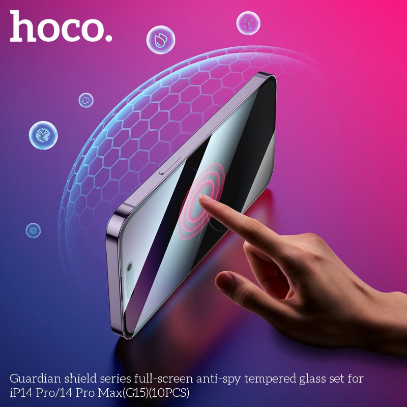 Hoco G15 Durable Privacy 9D Full Cover Tempered Glass - Black Full Edge Protection