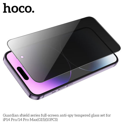 Hoco G15 Durable Privacy 9D Full Cover Tempered Glass - Black Full Edge Protection