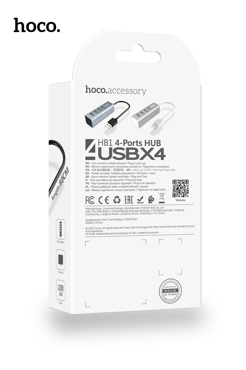 Hoco 4 USB Hub Smart Splitter Compact Design Fast Charging Station Interface - Black