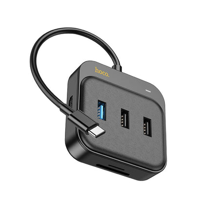 Hoco HB38 USB HUB Type-C PD100W Easy link 7-in-1 Multiport Adapter HDMI SD TF 4USB - Black
